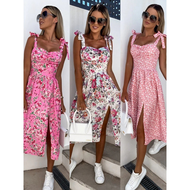 French Vintage Floral Midi Dress - Vrouwen Zomerjurk Sexy Bloemenprint Strapless Sling