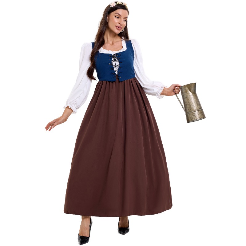Tops - Dames Vintage Boerenkostuum Vierkante Hals Vetersluiting