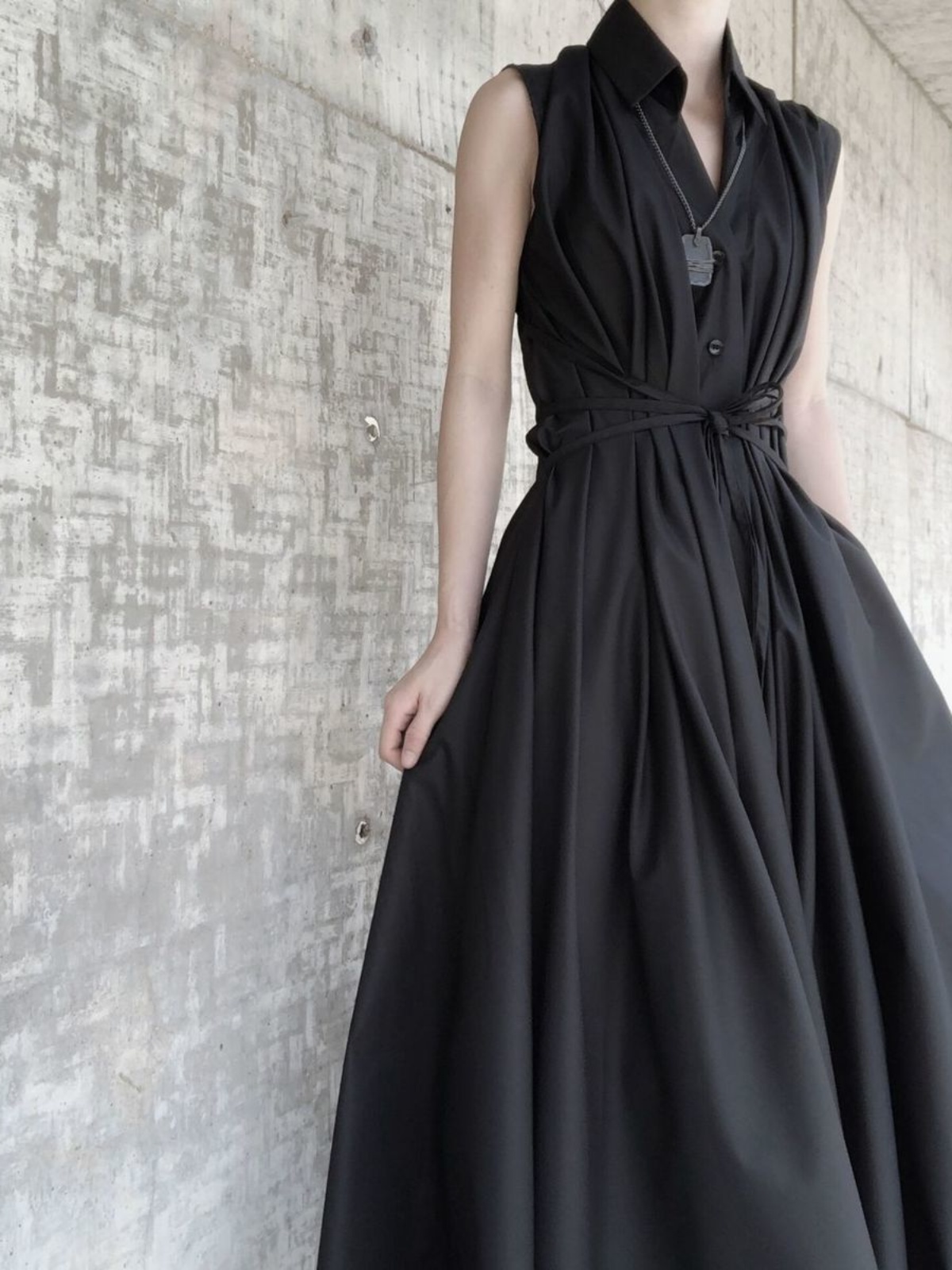 Korean Style A Line Shirt Dress - Donkere stijl onregelmatige ultralange overhemdjurk Elegante
