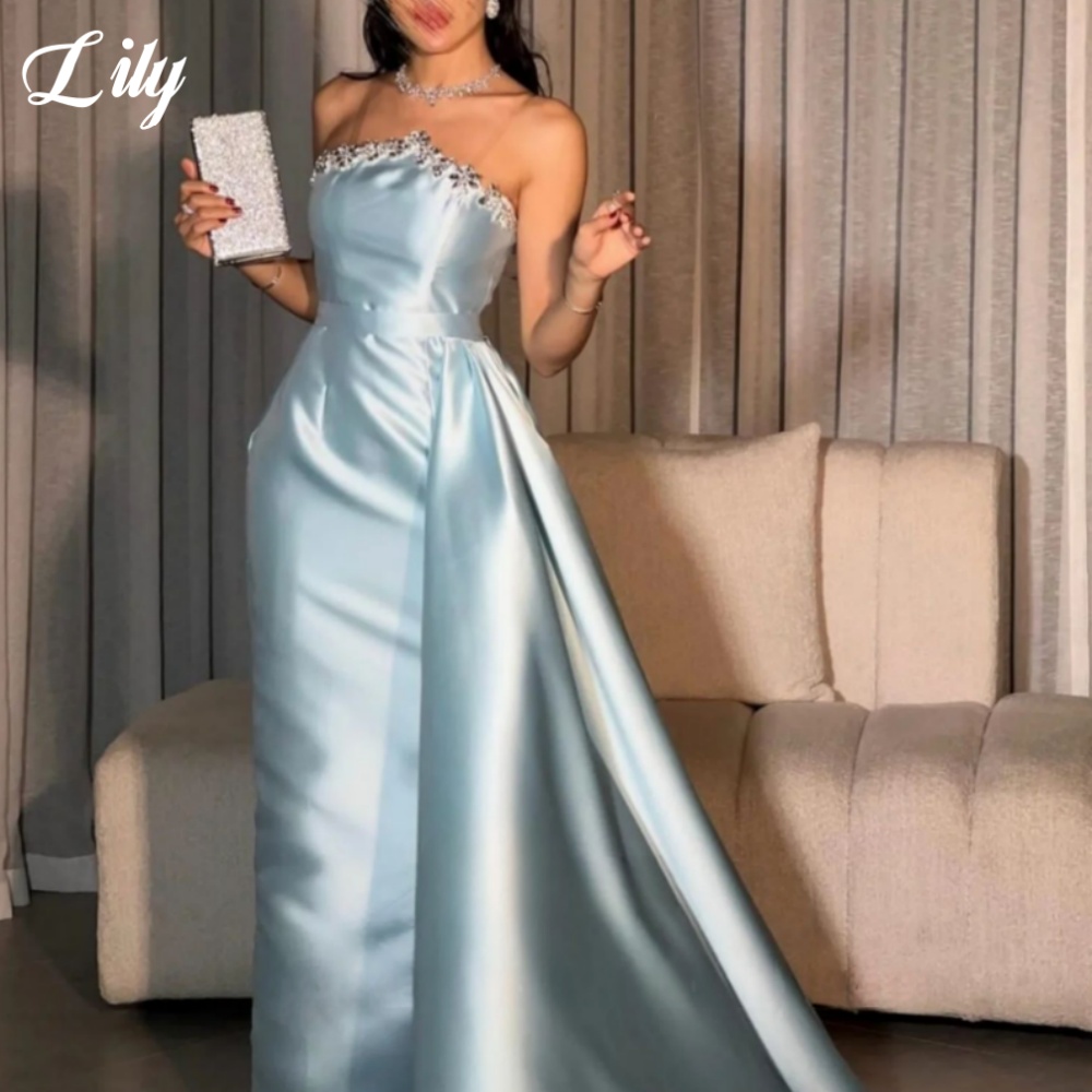 Lelieblauwe elegante formele j - Elegant Satin Evening Gown Split recensie en prijs
