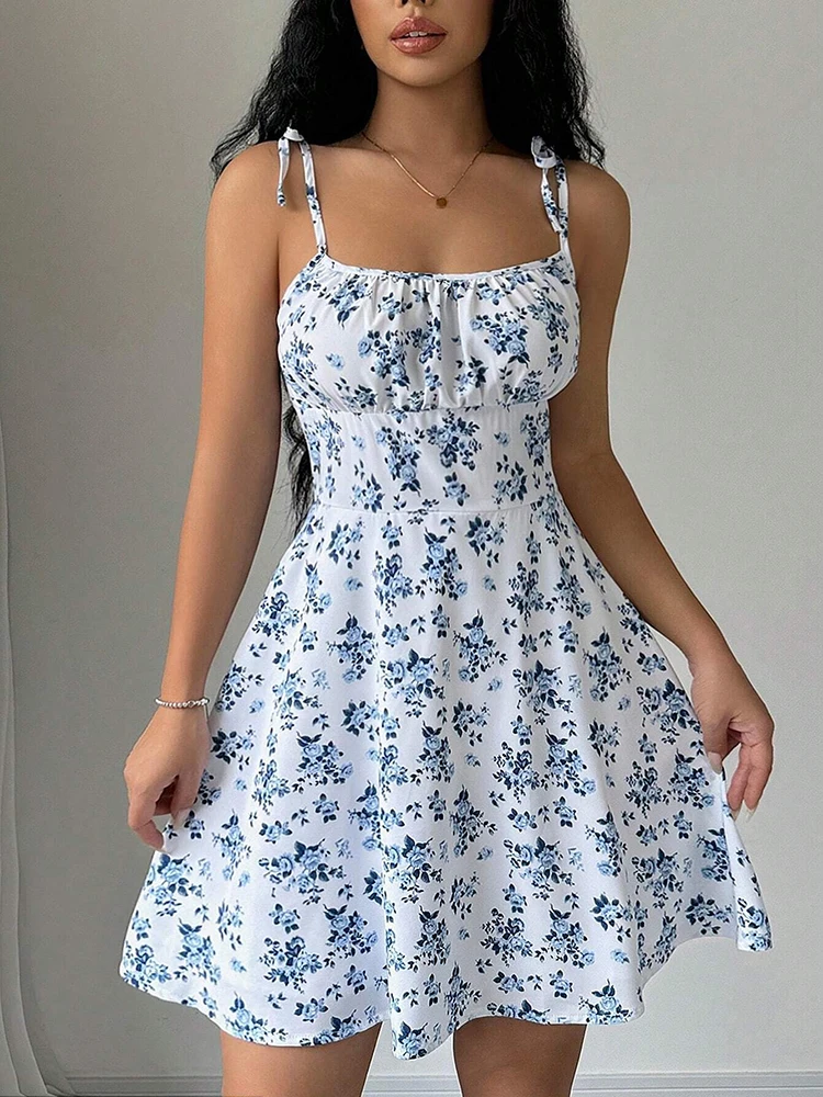 Dames zomer bloemen spaghetti  - French Vintage Floral Midi Dress recensie en prijs