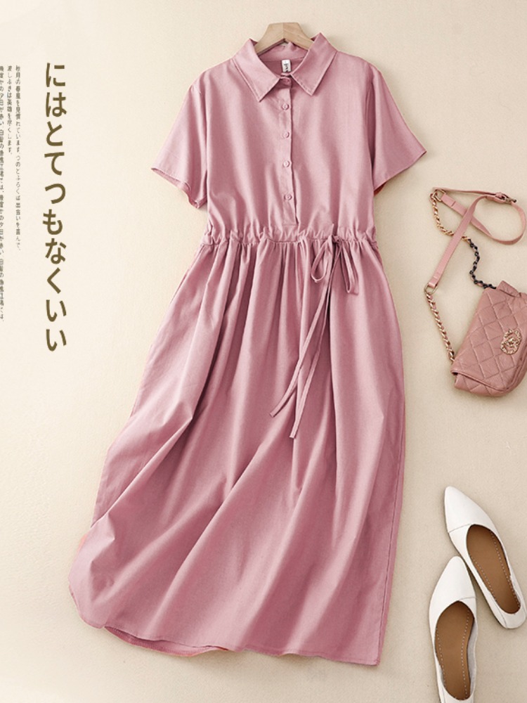 Outlet katoenen damesjurk zome - Korean Style A Line Shirt Dress recensie en prijs