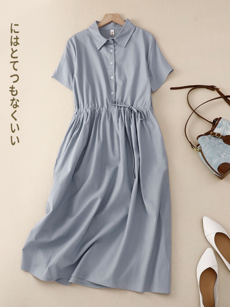 Outlet katoenen damesjurk zome - Korean Style A Line Shirt Dress recensie en prijs